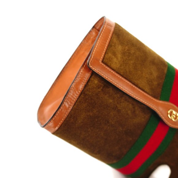 Vintage GUCCI GG Interlock Web Suede Leather Travel Toiletry Bag - Picture 2 of 9